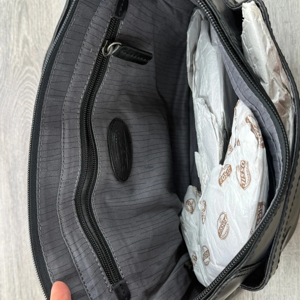 Fossil Grant Commuter Messenger Bag MBG1243001 Black Leather Shoulder Crossbody